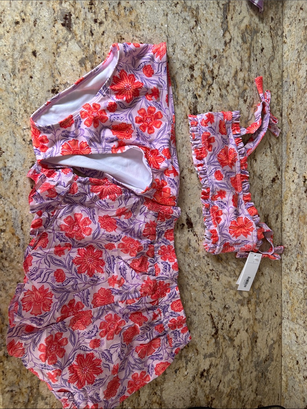 Janie & Jack Pink Floral Two-Piece Bikini with Red Flowers + matching shorts NWT